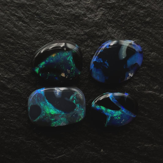 2.1ct Bundle (Price For Parcel) Picture Stone Black Opals With Marbled Blue, Green And Black