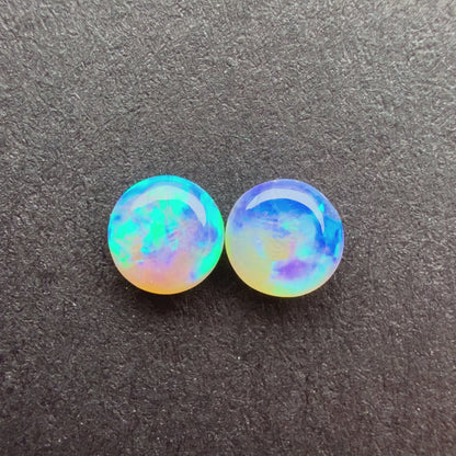 (Price For Pair) 4mm Affordable Crystal Opal Round Pair With A Blue Green Play Of Color, From Lightning Ridge Australia