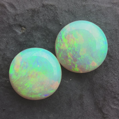 (Price For Pair) 10mm Round Affordable Crystal Opal Pair With Green Blue Play Of Color, From Lightning Ridge Australia