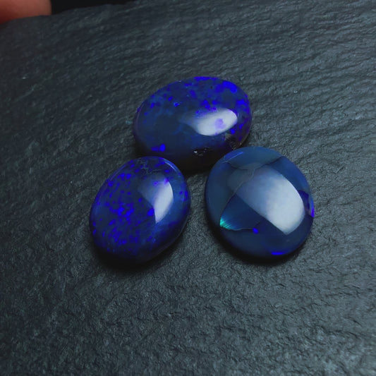 BUNDLE (price for parcel) Black Opals With Bright Royal Blue Color Play And A Dark Bodytone