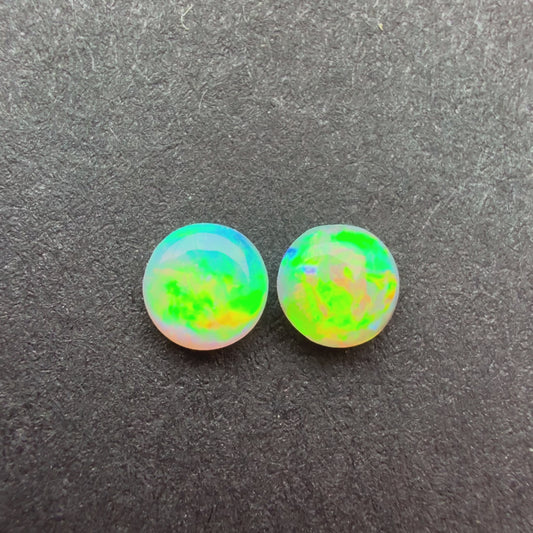 (Price For Pair) 4mm Affordable Crystal Opal Round Pair With A Green, Yellow, Gold Play Of Color, From Lightning Ridge Australia