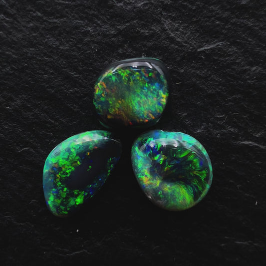 1.99ct Bundle (Price For Parcel)  Vivid Picture Stone Black Opals With Marbled Greens And Golds