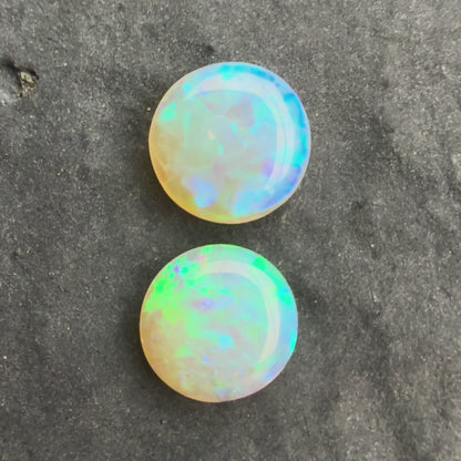 6mm Round Pair, Crystal Opals With A Green Blue Play Of Color, From Lightning Ridge Australia