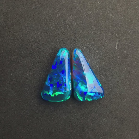(Price For Pair) 3.95cts Gem Black Opal Pair With A Beautiful Blue Green Play Of Color, From Lightning Ridge Australia