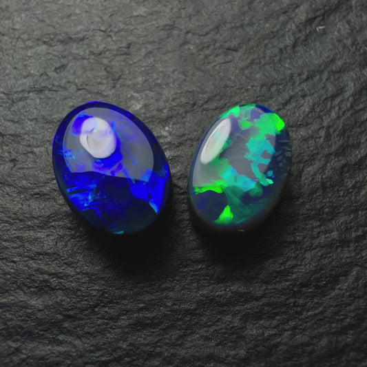 1.84ct Black Opal Mismatched Pair, These Gems Have Bright Mixed Patterns And Good Color Dispersal