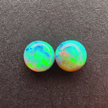 (Price For Pair) 4mm Affordable Crystal Opal Round Pair With A Blue Green Play Of Color, From Lightning Ridge Australia