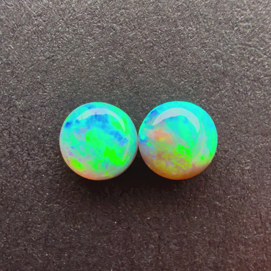 (Price For Pair) 4mm Affordable Crystal Opal Round Pair With A Blue Green Play Of Color, From Lightning Ridge Australia