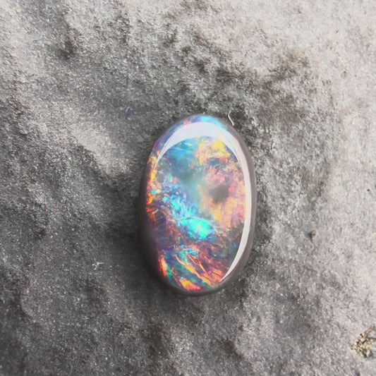 0.61cts Affordable Black Opal With A Vivid Red Pink Multicolor Play Of Color, From Lightning Ridge Australia