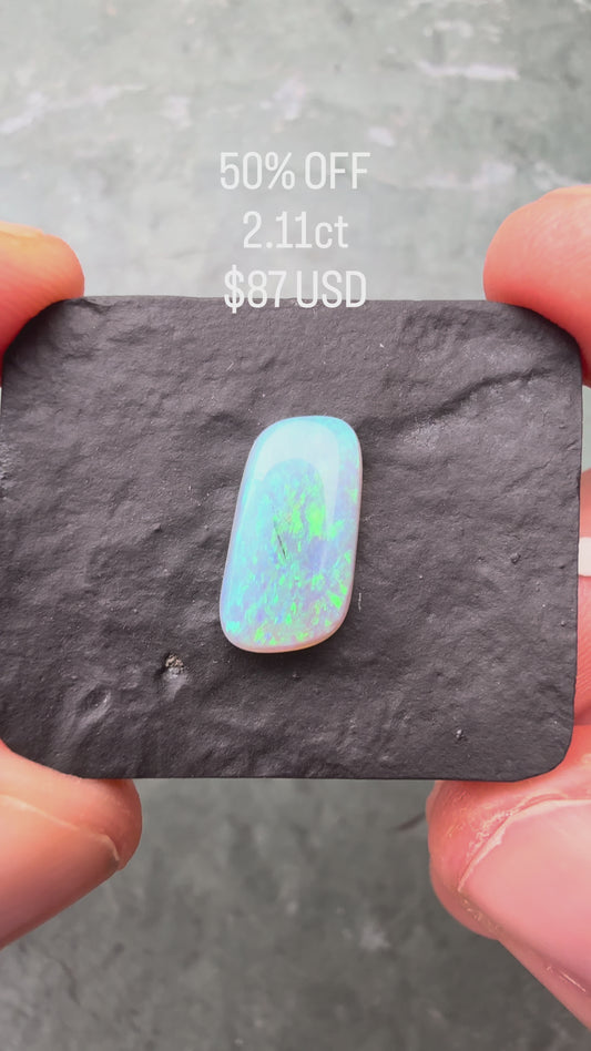 2.11ct Crystal Opal With A Green, Blue Play Of Color, From Lightning Ridge Australia