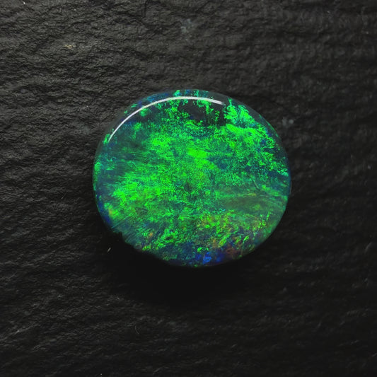 2.44ct Gem Black Opal With A Bright Green-Gold color Palette And A Moss Pattern