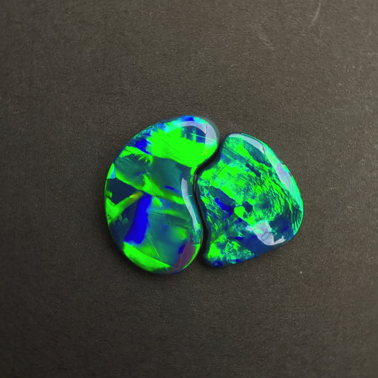 6.81cts World Class Black Opal "Kintsugi" Pair With A Beautiful Blue Green Play Of Color,From Lightning Ridge Australia