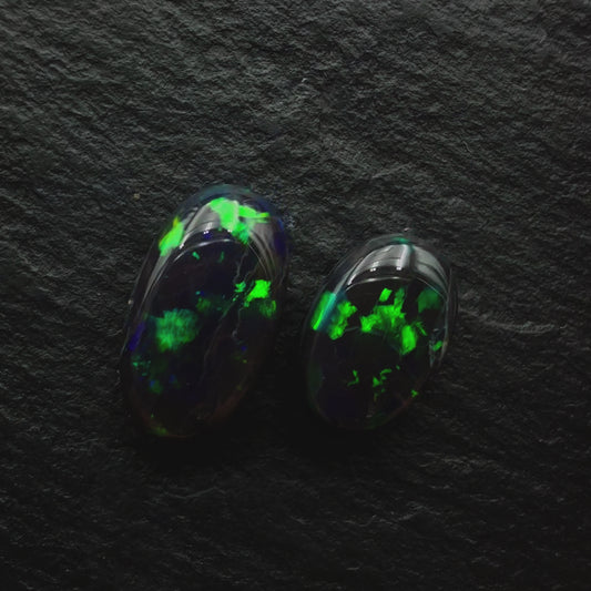 6.17ct Mismatched Pair (Price For Parcel) Black Opals With metallic Green Gold Color Play