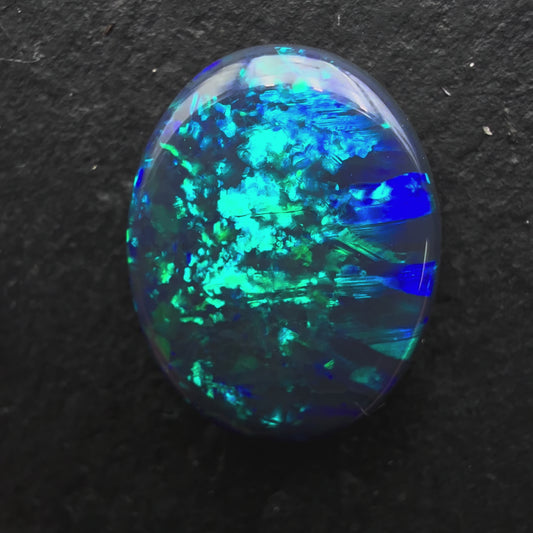 5.31cts Gem Black Opal With Vivid Dark Blue-Green And A Unique Pattern