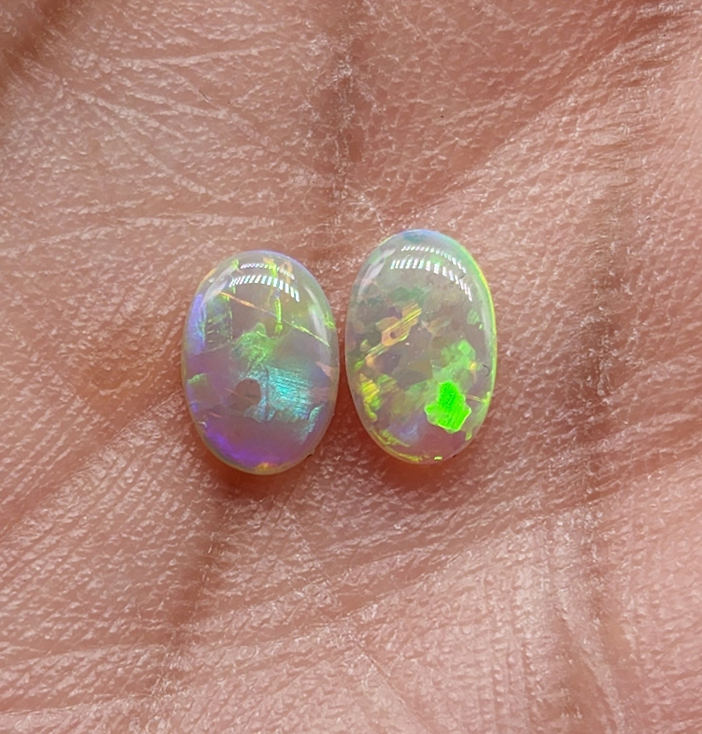 1ct Mismatched pair Dark opal with greens, oranges and light blues